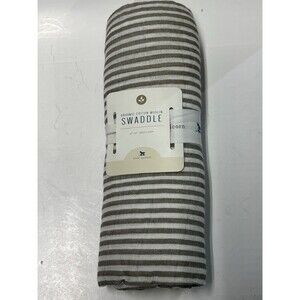 Little Unicorn Organic Cotton Muslin Swaddle Blanket Gray White Stripe 47x47 NWT